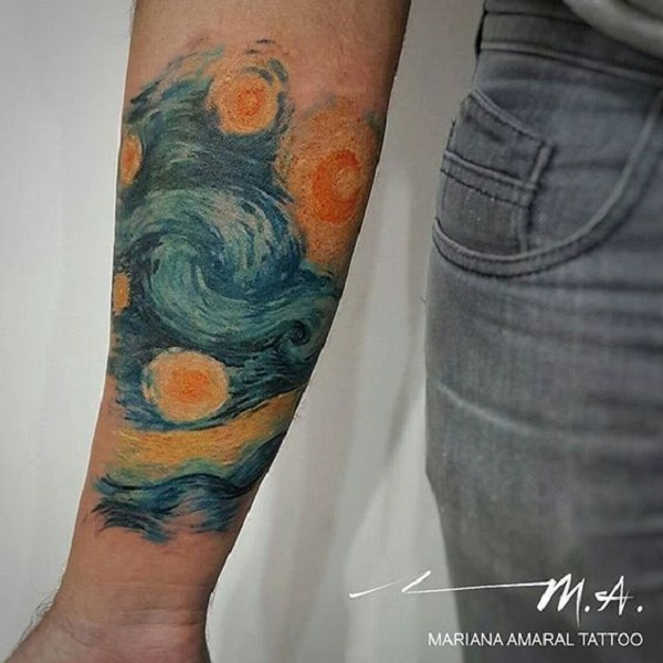 Vincent van Gogh tetování Hvězdná noc tetování předloktí