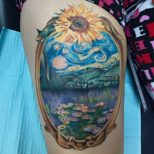 Vincent van Gogh Tattoos Sonnenblumen Spiegel Reflektierende Sternennacht Tattoo