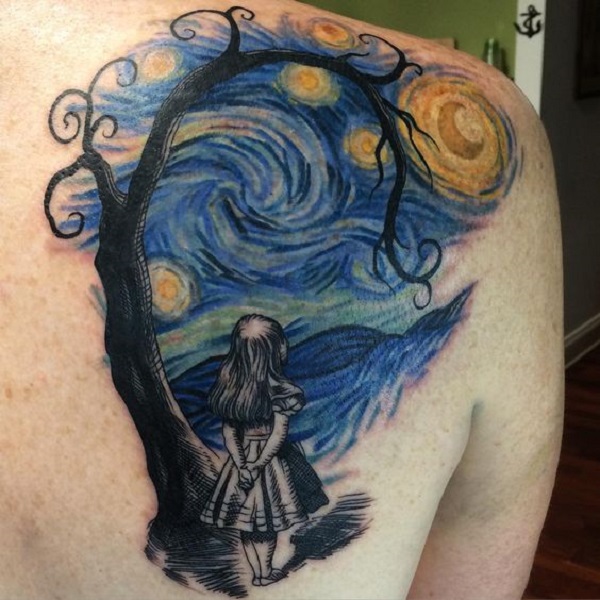vincent van gogh tetování Lonely Girl in Starry Night Tattoo