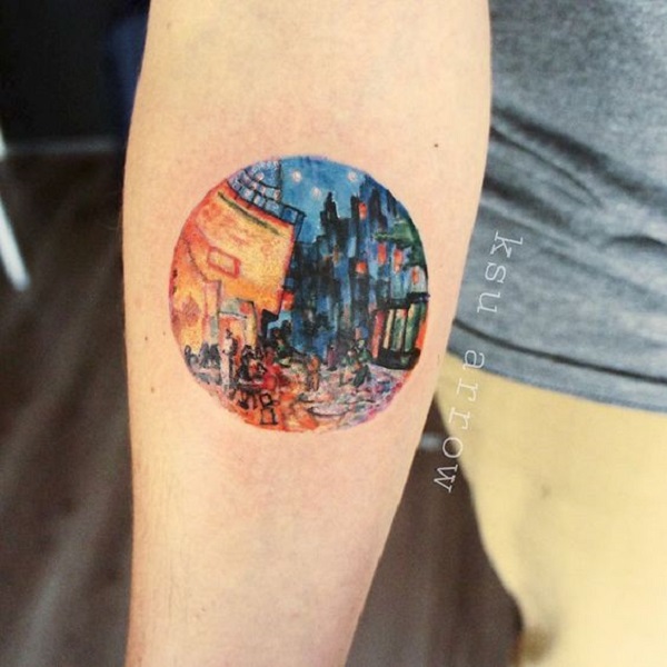 tetování Vincent van Gogh A Cafe Terrace at Night Tattoo od KSU Arrow