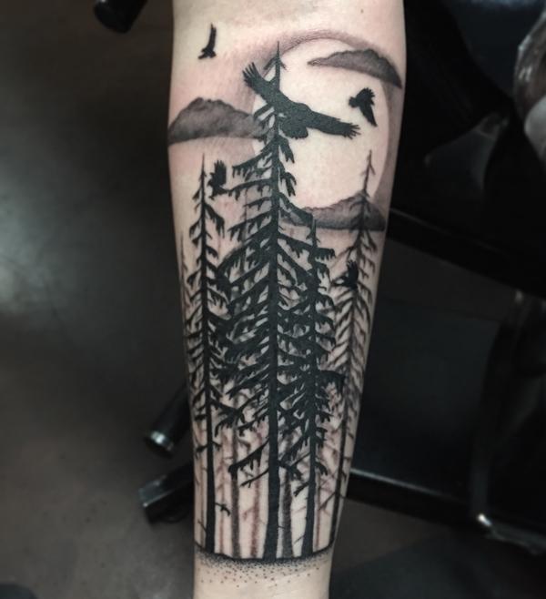 Wald mit Vögeln Sleee Tattoo-13