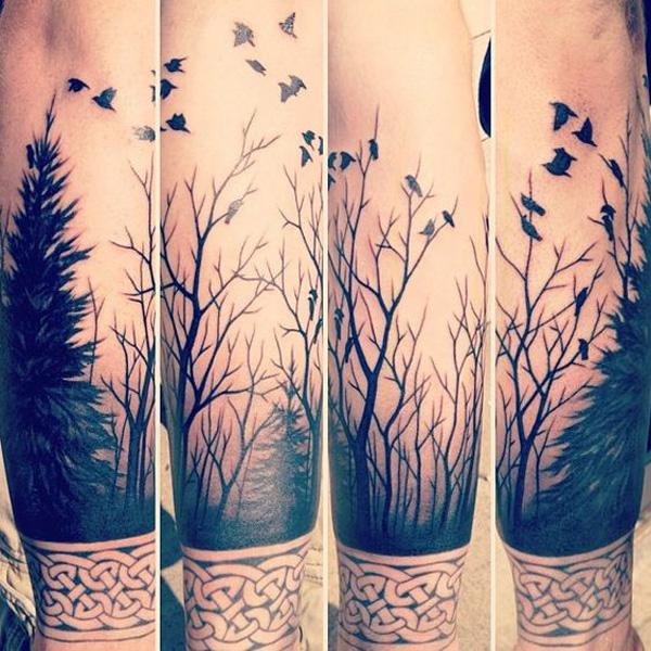 Wald und Vögel Unterarm Tattoo-37