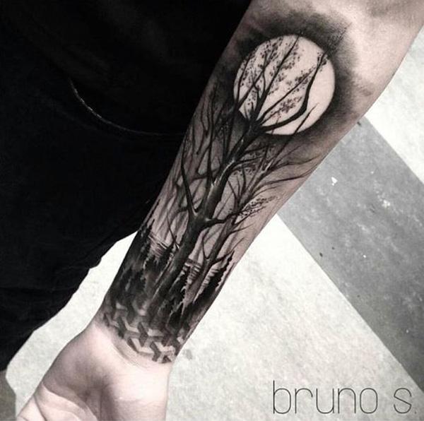 Wald und Mond Unterarm Tattoo-30