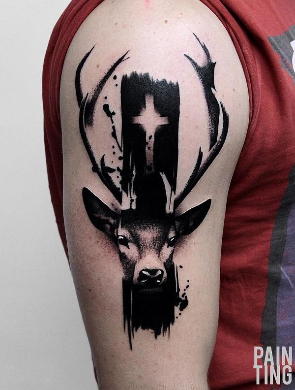 Tetování s polovičním rukávem Deer Cross