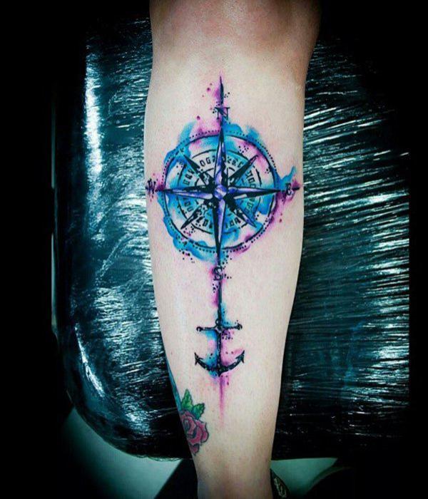 Aquarell Kompass Waden Tattoo-10