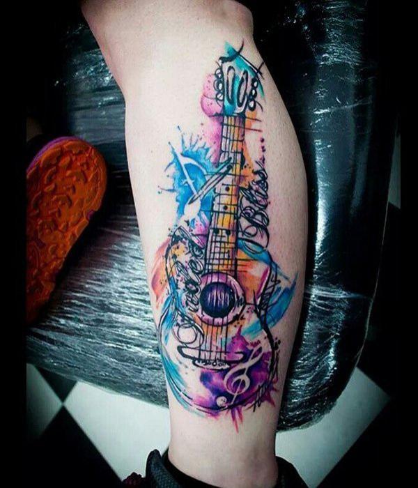 Aquarell Musik Waden Tattoo-9