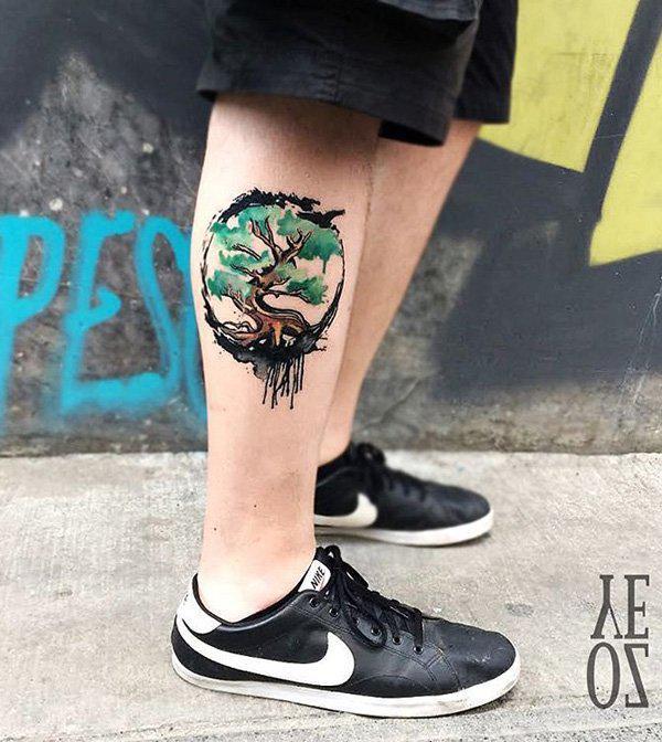 Aquarell Baum Kalb Tattoo-13