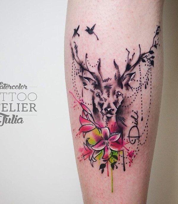 Květinové a jelení tele tetování-24