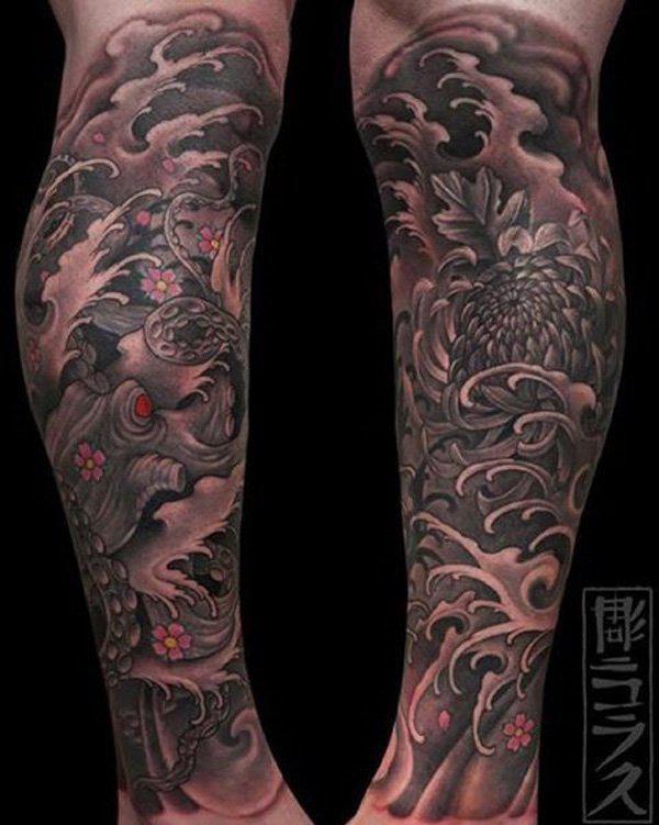 Wadentattoo im japanischen Stil-21