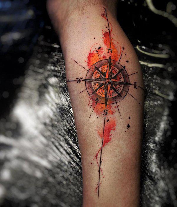 Aquarell Kompass Waden Tattoo-40
