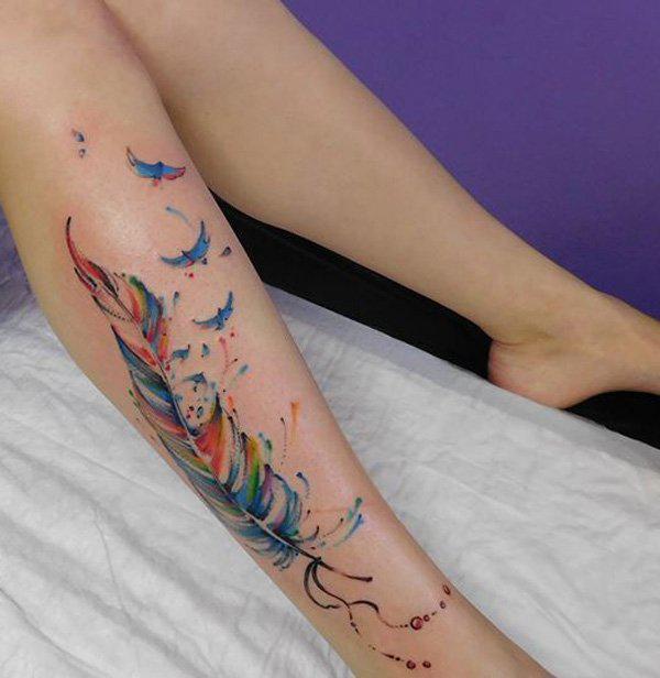 Aquarell Feder Kalb Tattoo-29