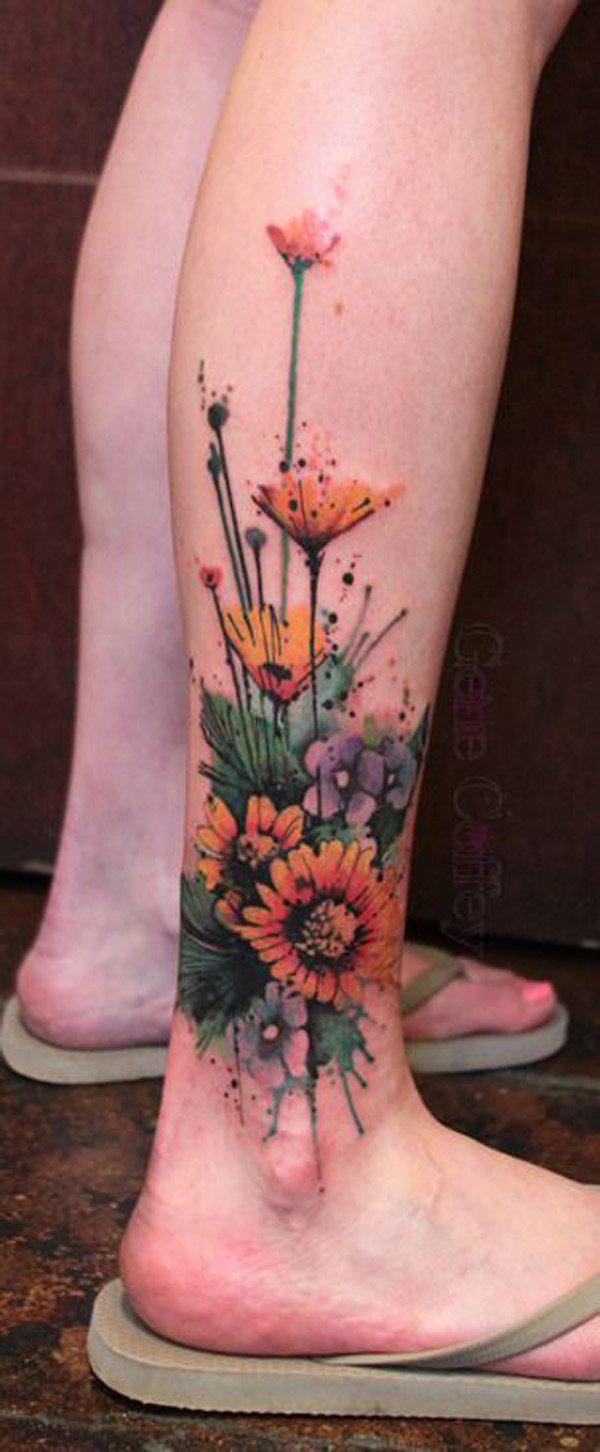 Aquarell Blume Kalb Tattoo-43
