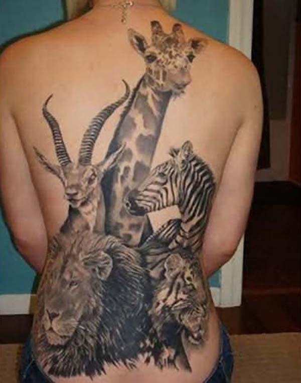 Giraffe, Hirsch, Zebra, Löwe und Tiger Tattoo