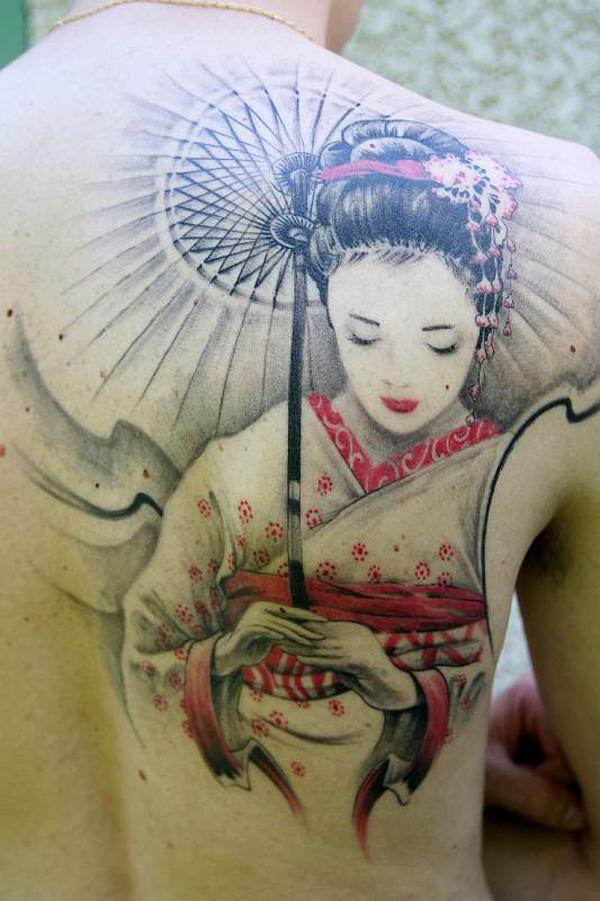 Geisha Unter Regenschirm Tattoo