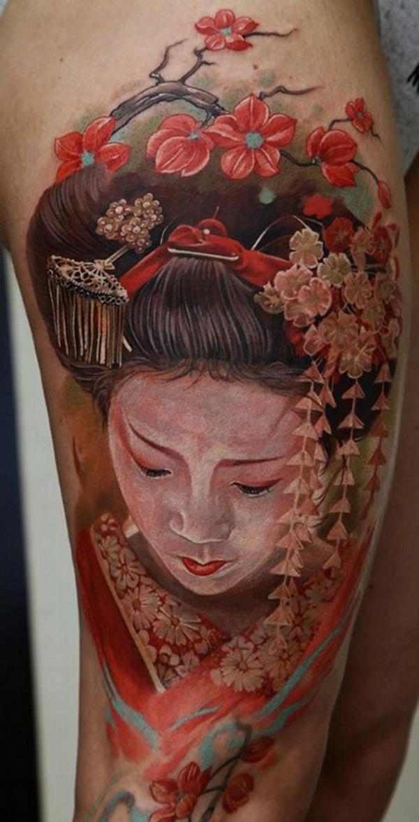 Bunte realistische Geisha Tattoo