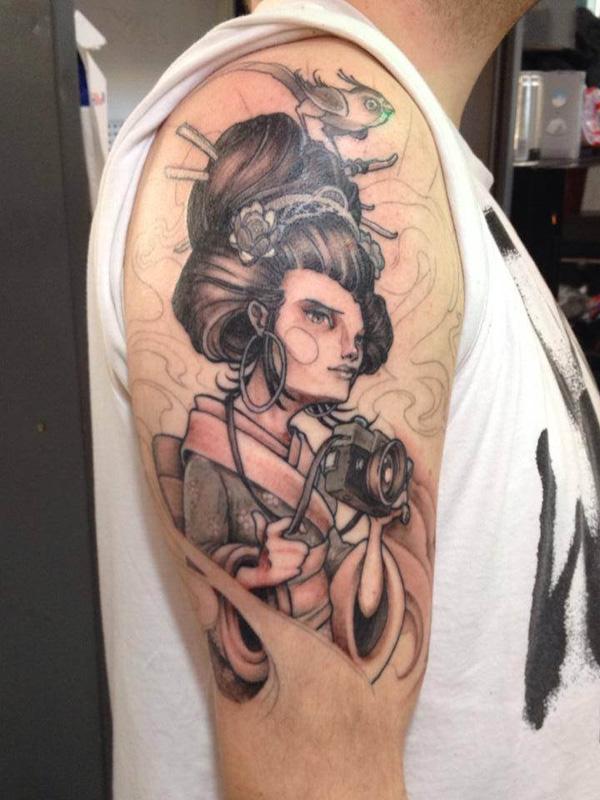 Creepy Geisha Sleeve Tattoo