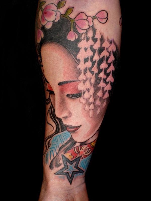 Geisha Portrait Unterarm Tattoo