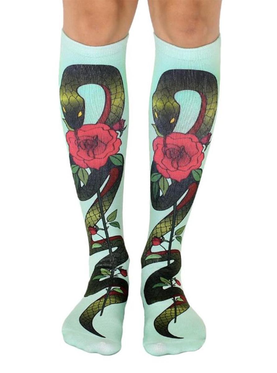 Snake With Roses Kniestrümpfe