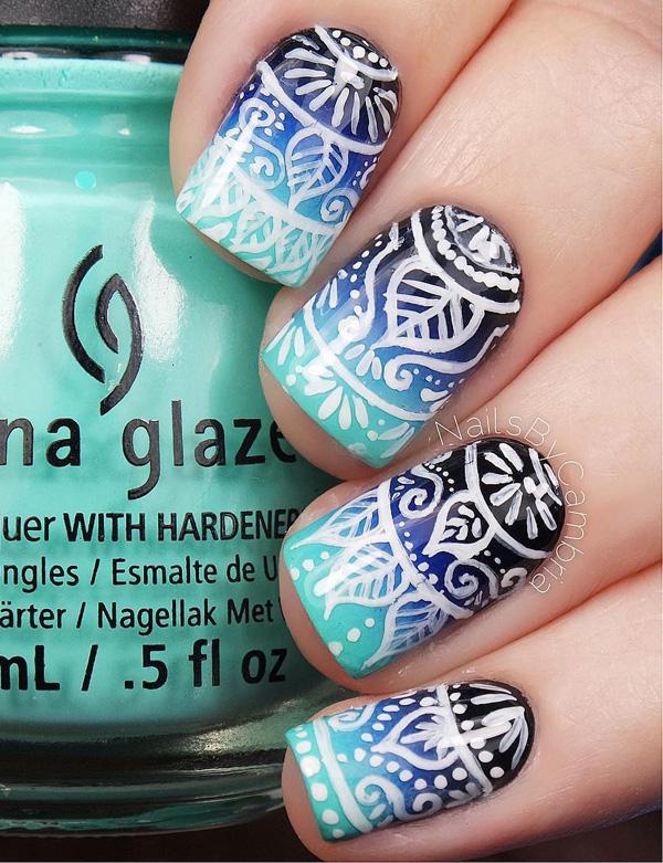 Modrý gradient nail art-23