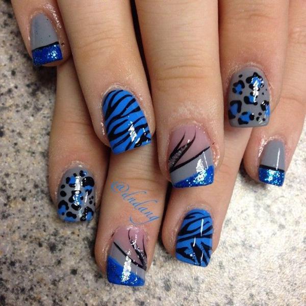 Roztomilý modrý leopardí nail art-3