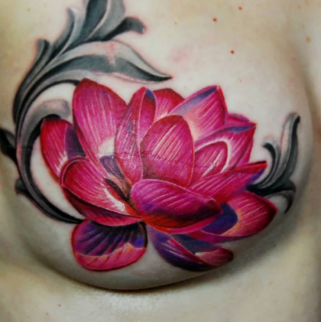 Tattoo, Tätowierer, Tattoo-Design, Tattoo-Inspiration, Tattoo-Idee, Brustkrebs, Mastektomie-Tattoo, eingefärbt, inkedmag