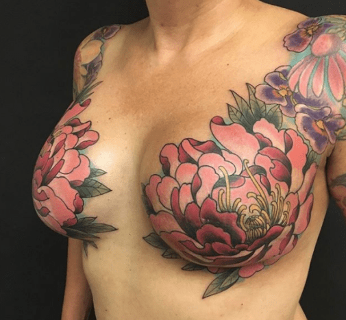 Tattoo, Tätowierer, Tattoo-Design, Tattoo-Inspiration, Tattoo-Idee, Brustkrebs, Mastektomie-Tattoo, eingefärbt, inkedmag