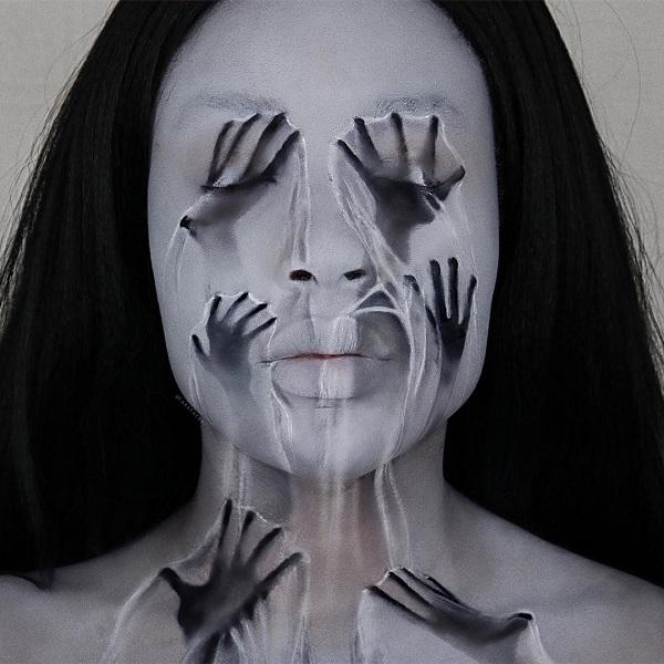 Monster hands Halloween makeup