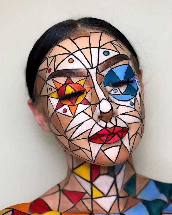 Halloween make -up mozaikové mřížky