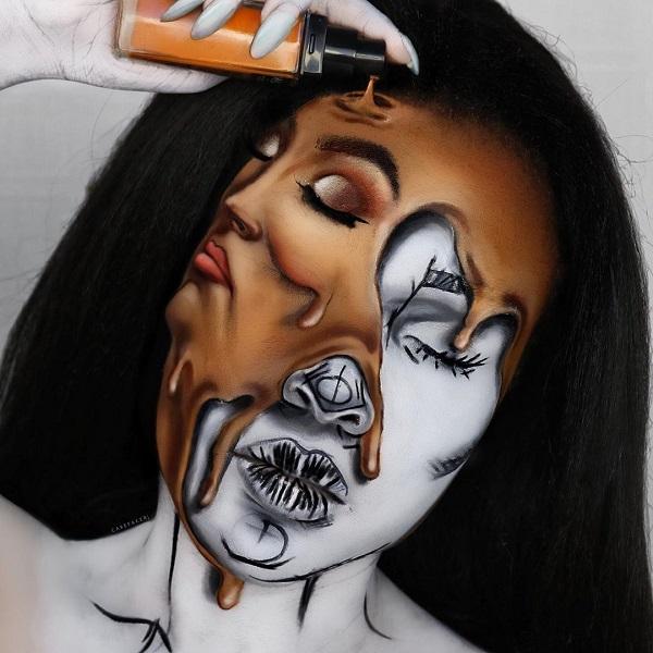 Roztavený halloweenský makeup s dvojitou tváří