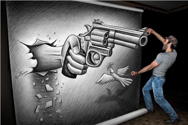 Zbraň 3D kresba od Ben Heine