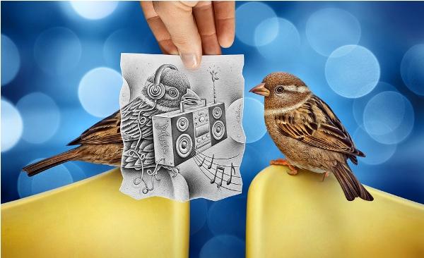 3D kresba Sparrow od Ben Heine