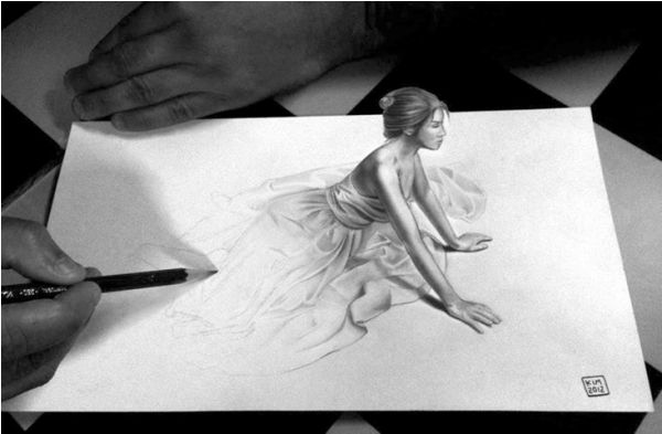 Sedící dívka 3D kresba od KIM
