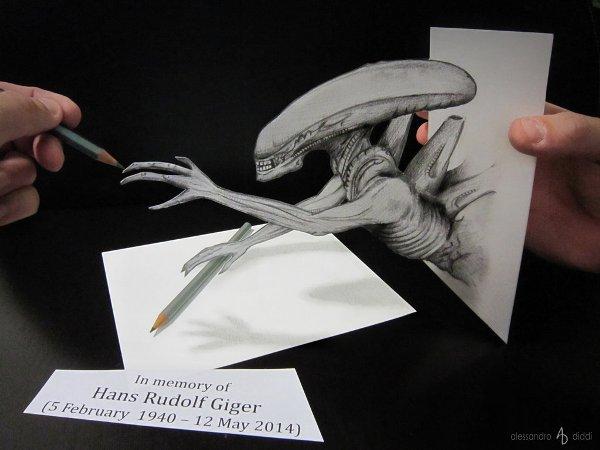 Hommage to Giger 3D drawing by Alessandro Diddi