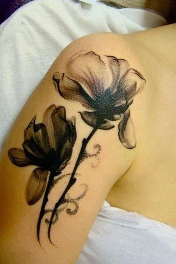 Tetování rukávů Magnolia ve stylu čínské krajinomalby