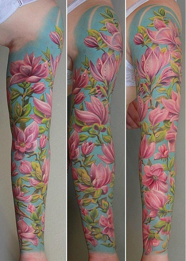Magnolia tetování s plným rukávem