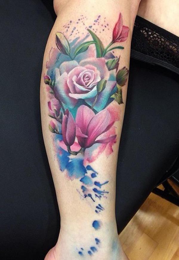 Aquarell Magnolie und Rose Tattoo
