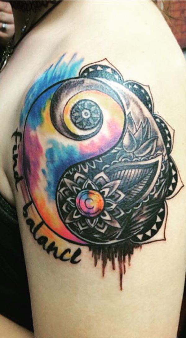 farbiges Mandala Yin Yang Ärmel Tattoo-20