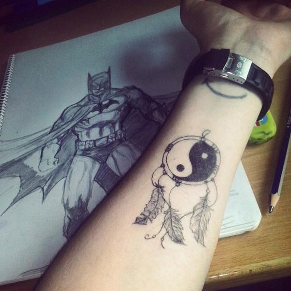 Traumfänger Yin Yang Unterarm Tattoo-26
