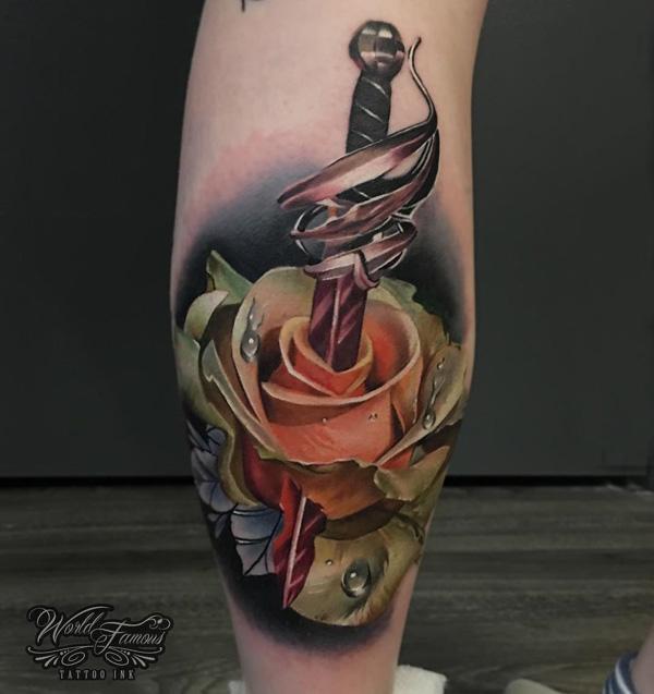 3D Schwert mit Rose Tattoo-6