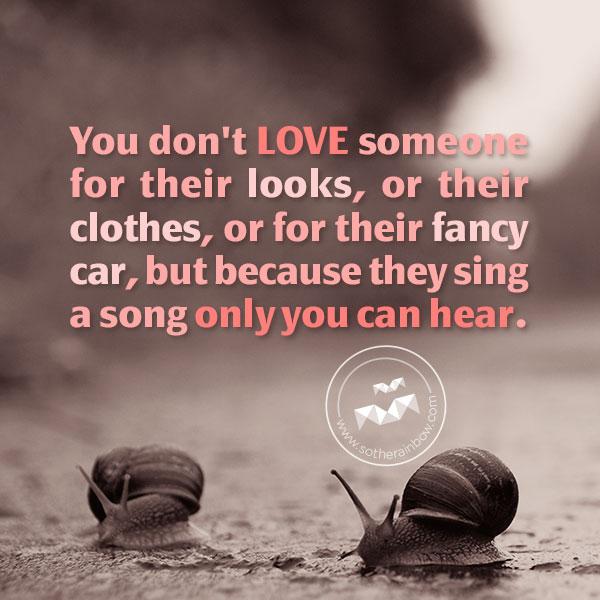 Wahre Liebeszitate - Du liebst jemanden nicht wegen seines Aussehens, seiner Kleidung oder seines schicken Autos, sondern weil er ein Lied singt, das nur du hören kannst