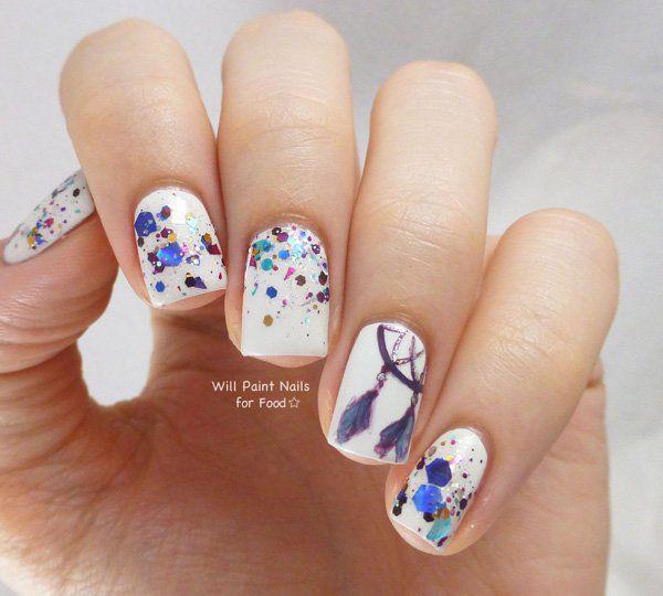 Dreamcatcher akvarel styl nail art