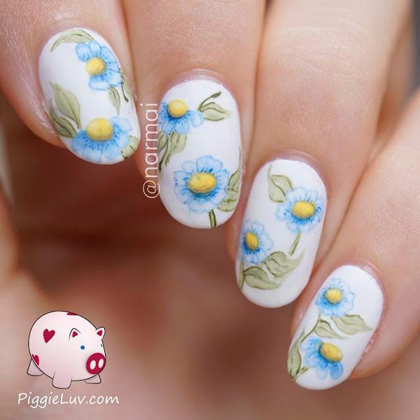 Akvarel květinové nehty-5
