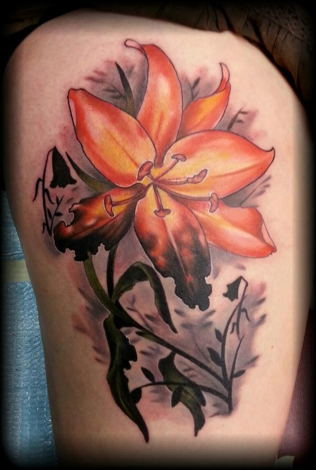 Tetování žluté lilie od Rodney Eckenbergera