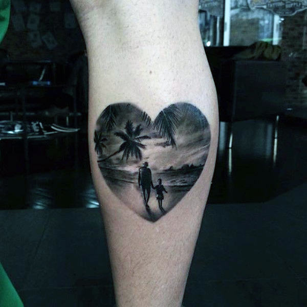 Dotwork tetování ve tvaru srdce pro svazek RODINY