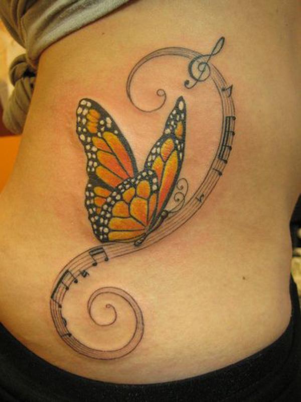 48 Musiknote und Schmetterlings-Tattoo