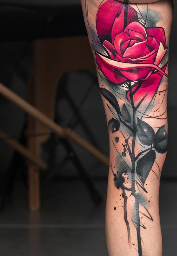 Rose Liebe Bein Tattoo