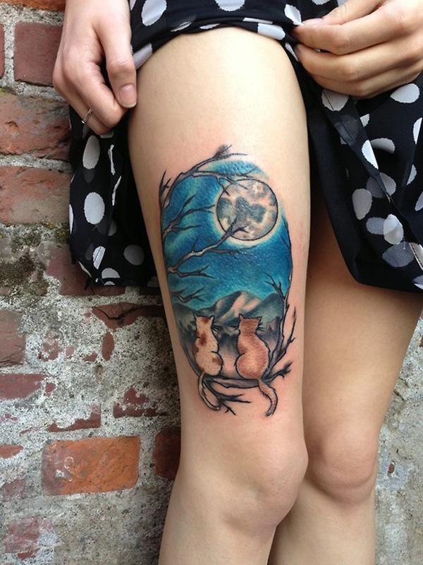 Mond Katzen Oberschenkel Tattoo