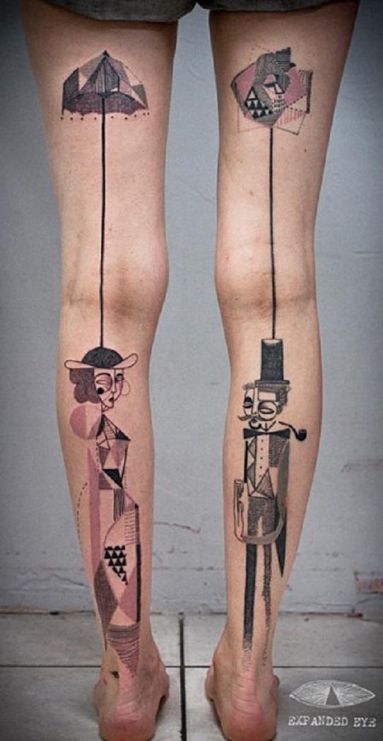 Duo-Bein-Tattoos im kubistischen Illustrationsstil