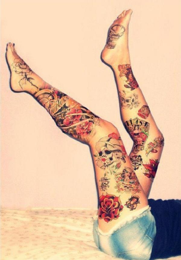 Tattoo am ganzen Bein für Frauen