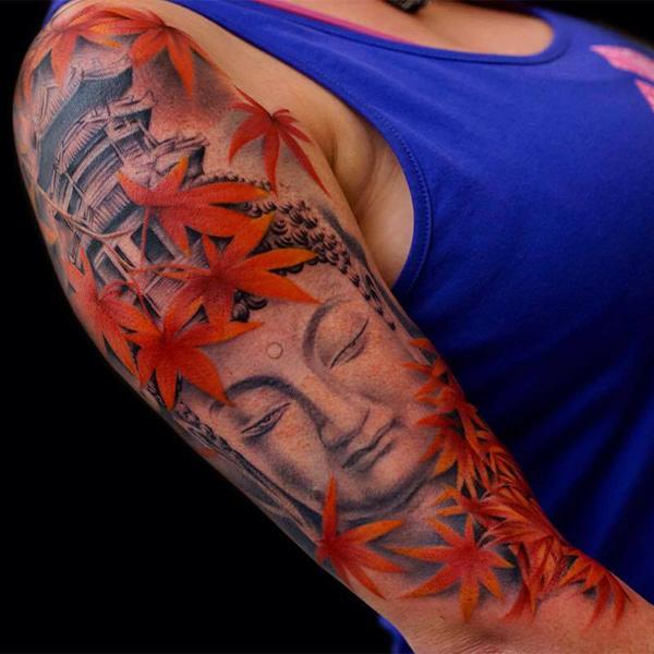 Buddha a javorové listy Tattoo-5